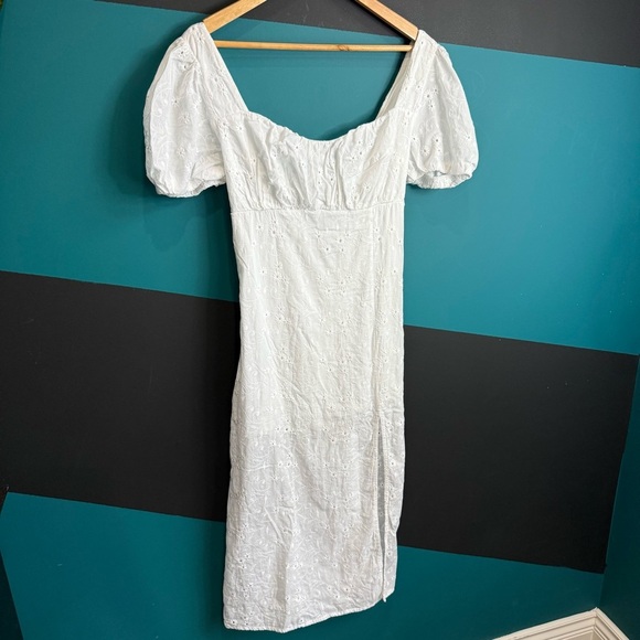 White Midi Dress 100% cotton size Large - Picture 5 of 13